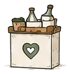 A drop-off crate holding glass bottles and jars.